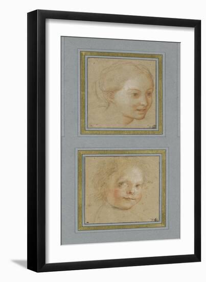 Tête de jeune fille, vue de trois quarts vers droite ; Tête d'enfant, vue presque de trois quarts-Antoine Coypel-Framed Giclee Print