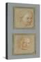 Tête de jeune fille, vue de trois quarts vers droite ; Tête d'enfant, vue presque de trois quarts-Antoine Coypel-Stretched Canvas
