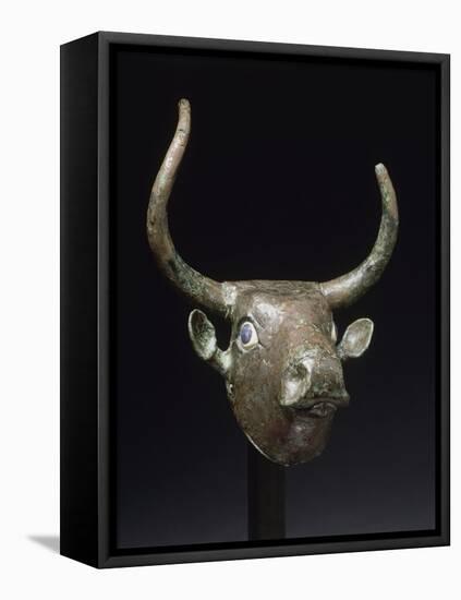 Tête de taureau en cuivre (élément de meuble ou de harpe)-null-Framed Stretched Canvas