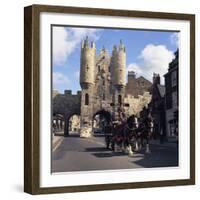 Tetley Shire Horses and Dray in Front of Micklegate Bar, York, North Yorkshire, 1969-Michael Walters-Framed Photographic Print