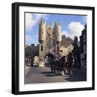 Tetley Shire Horses and Dray in Front of Micklegate Bar, York, North Yorkshire, 1969-Michael Walters-Framed Photographic Print