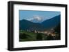 Tetnuldi mountain, 4858 m, rising above Mestia at twilight, Svaneti mountains-Jan Miracky-Framed Photographic Print