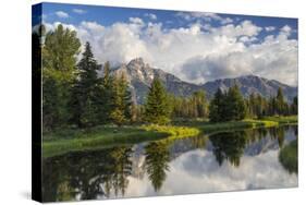 Teton Mountains in Schwabacher Landing, Snake River, Grand Teton National Park, Wyoming, USA-Chuck Haney-Stretched Canvas