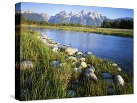 Teton Range from the Snake River, Grand Teton National Park, Wyoming, USA-Charles Gurche-Stretched Canvas