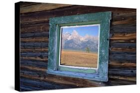 Teton Range Reflected in Window-Darrell Gulin-Stretched Canvas