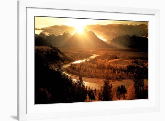 Teton & Snake River (Setting Sun)-null-Framed Photo