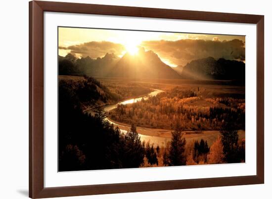 Teton & Snake River (Setting Sun)-null-Framed Photo