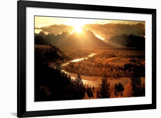 Teton & Snake River (Setting Sun)-null-Framed Photo