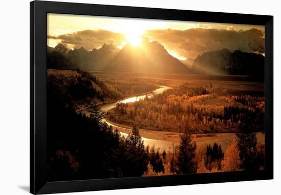 Teton & Snake River (Setting Sun)-null-Framed Photo