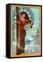 Teton Valley, Idaho - Art Nouveau Skier-Lantern Press-Framed Stretched Canvas