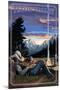 Teton Valley, Idaho - Cowboy Camping Night Scene-Lantern Press-Mounted Art Print