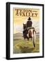 Teton Valley, Idaho - Cowboy on Ridge-Lantern Press-Framed Art Print