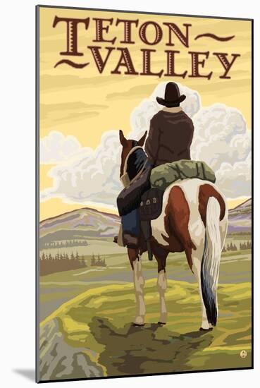 Teton Valley, Idaho - Cowboy on Ridge-Lantern Press-Mounted Art Print