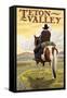 Teton Valley, Idaho - Cowboy on Ridge-Lantern Press-Framed Stretched Canvas