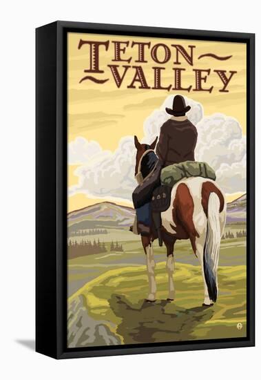 Teton Valley, Idaho - Cowboy on Ridge-Lantern Press-Framed Stretched Canvas