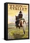 Teton Valley, Idaho - Cowboy on Ridge-Lantern Press-Framed Stretched Canvas