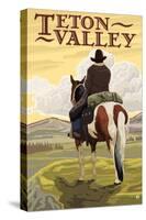 Teton Valley, Idaho - Cowboy on Ridge-Lantern Press-Stretched Canvas