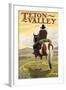 Teton Valley, Idaho - Cowboy on Ridge-Lantern Press-Framed Art Print