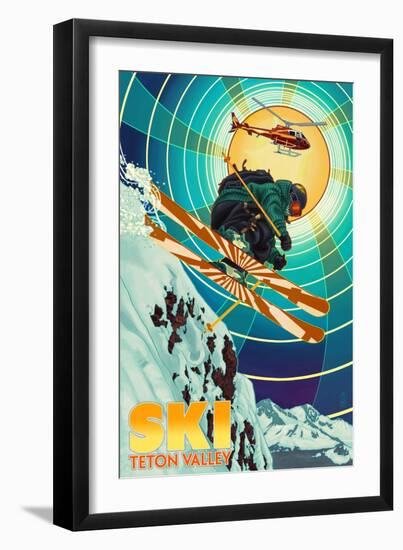 Teton Valley, Idaho - Heli-Skiing-Lantern Press-Framed Art Print