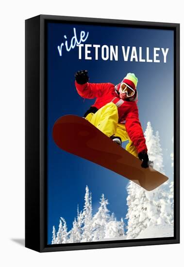 Teton Valley, Idaho - Snowboarder-Lantern Press-Framed Stretched Canvas