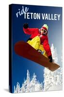 Teton Valley, Idaho - Snowboarder-Lantern Press-Stretched Canvas