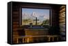 Tetons Through Window in the Episcopal Chapel of the Transfiguration, Wyoming-Michael DeFreitas-Framed Stretched Canvas