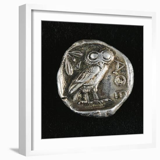 Tetradrachm from Time of Battle of Marathon Depicting Athena as Owl, Greek Coins, 5th Century BC-null-Framed Giclee Print