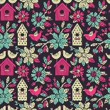 Seamless Floral Pattern with Birdhouses-tets-Art Print