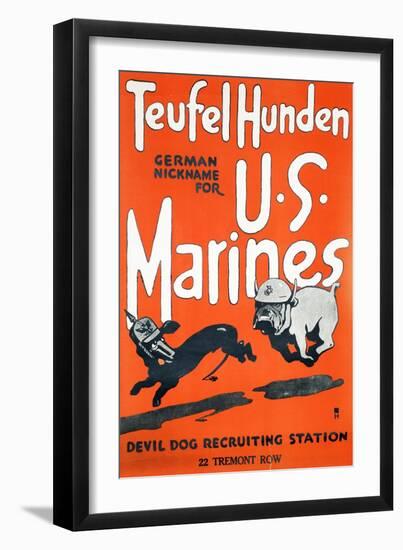 Teufel Hunden U.S. Marines Poster, C.1918-null-Framed Giclee Print