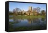 Tewkesbury Abbey Reflected in Flooded Meadow, Tewkesbury, Gloucestershire, England, UK-Stuart Black-Framed Stretched Canvas