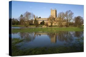 Tewkesbury Abbey Reflected in Flooded Meadow, Tewkesbury, Gloucestershire, England, UK-Stuart Black-Stretched Canvas