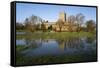 Tewkesbury Abbey Reflected in Flooded Meadow, Tewkesbury, Gloucestershire, England, UK-Stuart Black-Framed Stretched Canvas