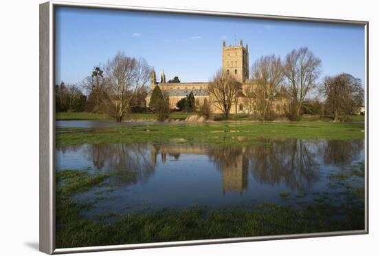 Tewkesbury Abbey Reflected in Flooded Meadow, Tewkesbury, Gloucestershire, England, UK-Stuart Black-Framed Photographic Print