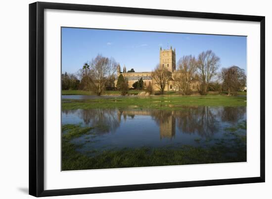 Tewkesbury Abbey Reflected in Flooded Meadow, Tewkesbury, Gloucestershire, England, UK-Stuart Black-Framed Photographic Print