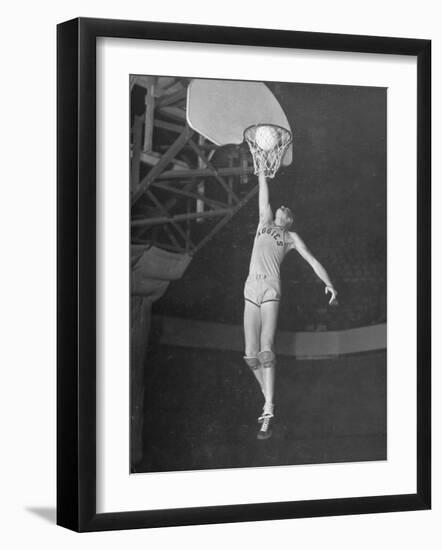 Texas A&M Basketball Player Bob Kurland Reaching to Make a Basket-Myron Davis-Framed Premium Photographic Print