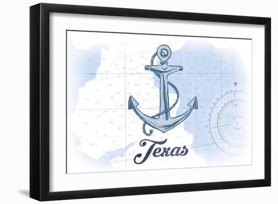 Texas - Anchor - Blue - Coastal Icon-Lantern Press-Framed Art Print