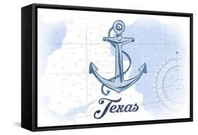 Texas - Anchor - Blue - Coastal Icon-Lantern Press-Framed Stretched Canvas