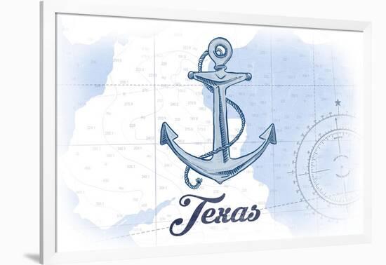 Texas - Anchor - Blue - Coastal Icon-Lantern Press-Framed Art Print