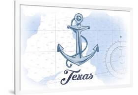 Texas - Anchor - Blue - Coastal Icon-Lantern Press-Framed Art Print