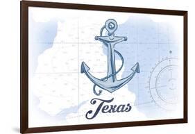 Texas - Anchor - Blue - Coastal Icon-Lantern Press-Framed Art Print