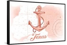 Texas - Anchor - Coral - Coastal Icon-Lantern Press-Framed Stretched Canvas
