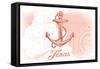 Texas - Anchor - Coral - Coastal Icon-Lantern Press-Framed Stretched Canvas