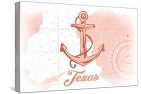 Texas - Anchor - Coral - Coastal Icon-Lantern Press-Stretched Canvas