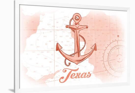 Texas - Anchor - Coral - Coastal Icon-Lantern Press-Framed Art Print