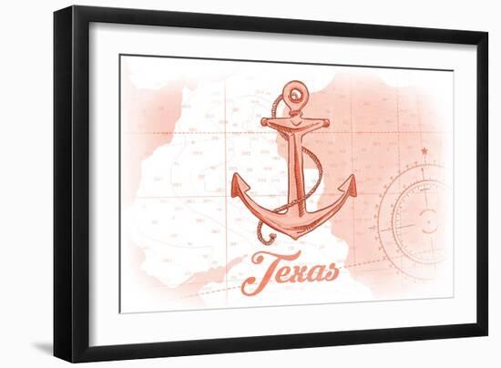 Texas - Anchor - Coral - Coastal Icon-Lantern Press-Framed Art Print