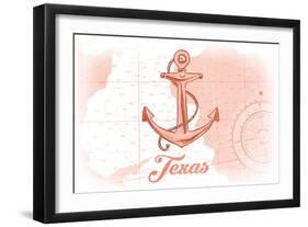 Texas - Anchor - Coral - Coastal Icon-Lantern Press-Framed Art Print