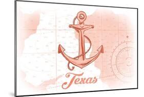 Texas - Anchor - Coral - Coastal Icon-Lantern Press-Mounted Art Print