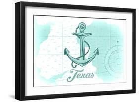 Texas - Anchor - Teal - Coastal Icon-Lantern Press-Framed Art Print