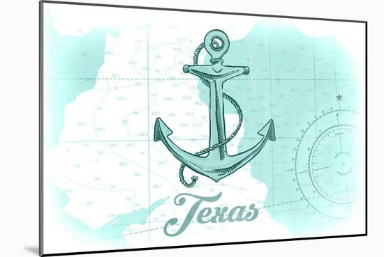 Texas - Anchor - Teal - Coastal Icon-Lantern Press-Mounted Art Print