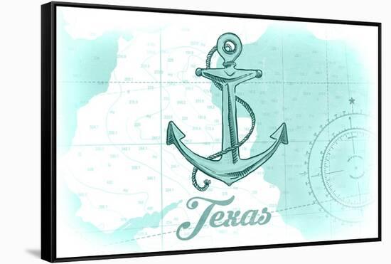 Texas - Anchor - Teal - Coastal Icon-Lantern Press-Framed Stretched Canvas